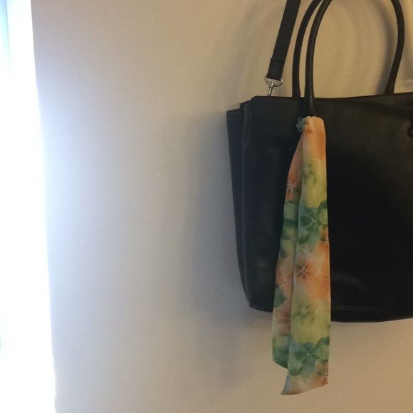 Floral Chiffon Green Orange Purse Scarf Accessory Slim Thin Springtime Neck Tie - Picture 2 of 5